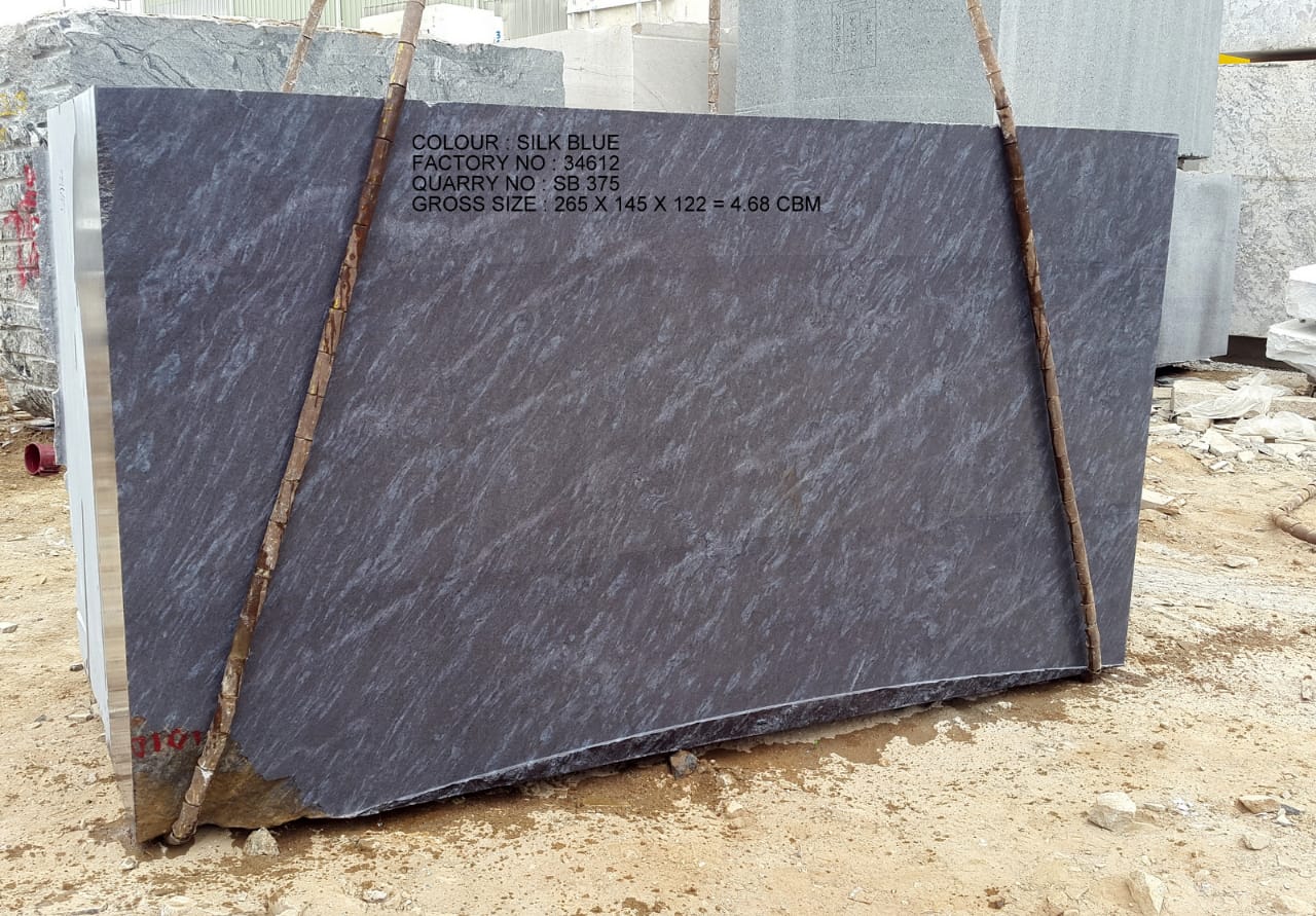 Silk Blue rough granite block at the quarry, factory no. 34612