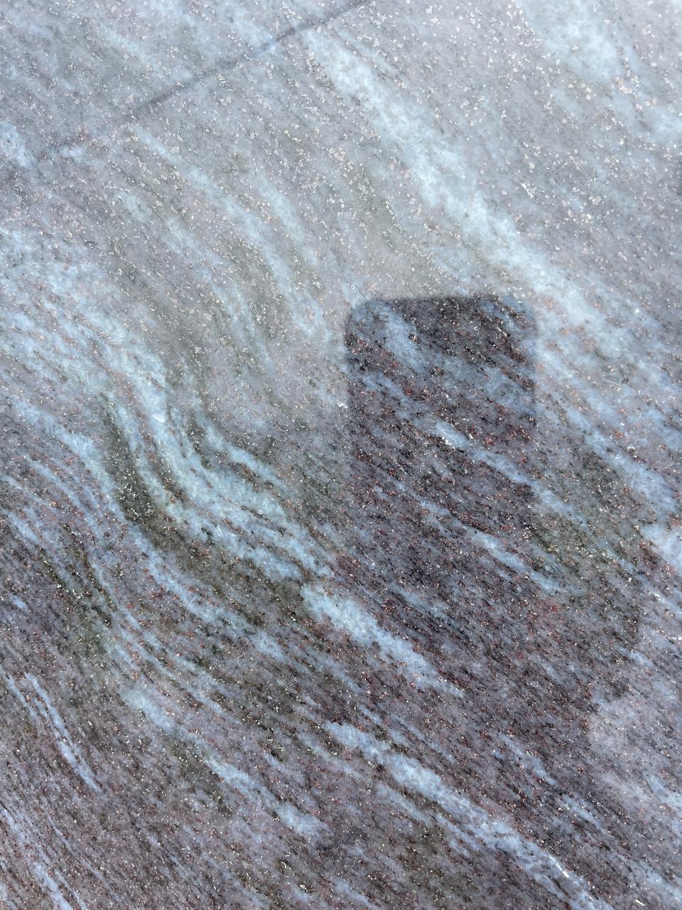 Close-up detail of Silk Blue granite veining